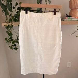 Diane von Furstenberg Linen Blend White Midi Skirt 6 Quiet Luxury Career Chic